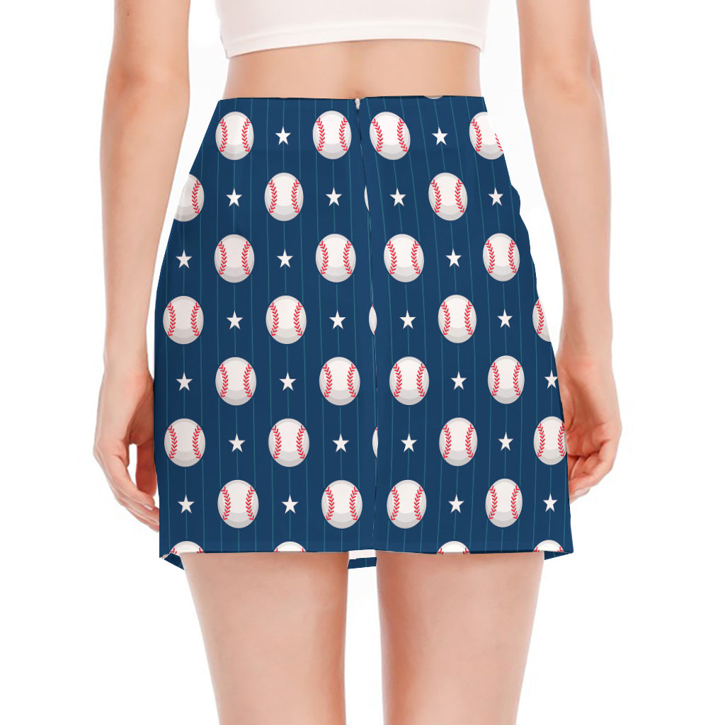 Baseballs Star Pattern Print Side Slit Mini Skirt