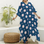 Baseballs Star Pattern Print Silk V-Neck Kaftan Dress
