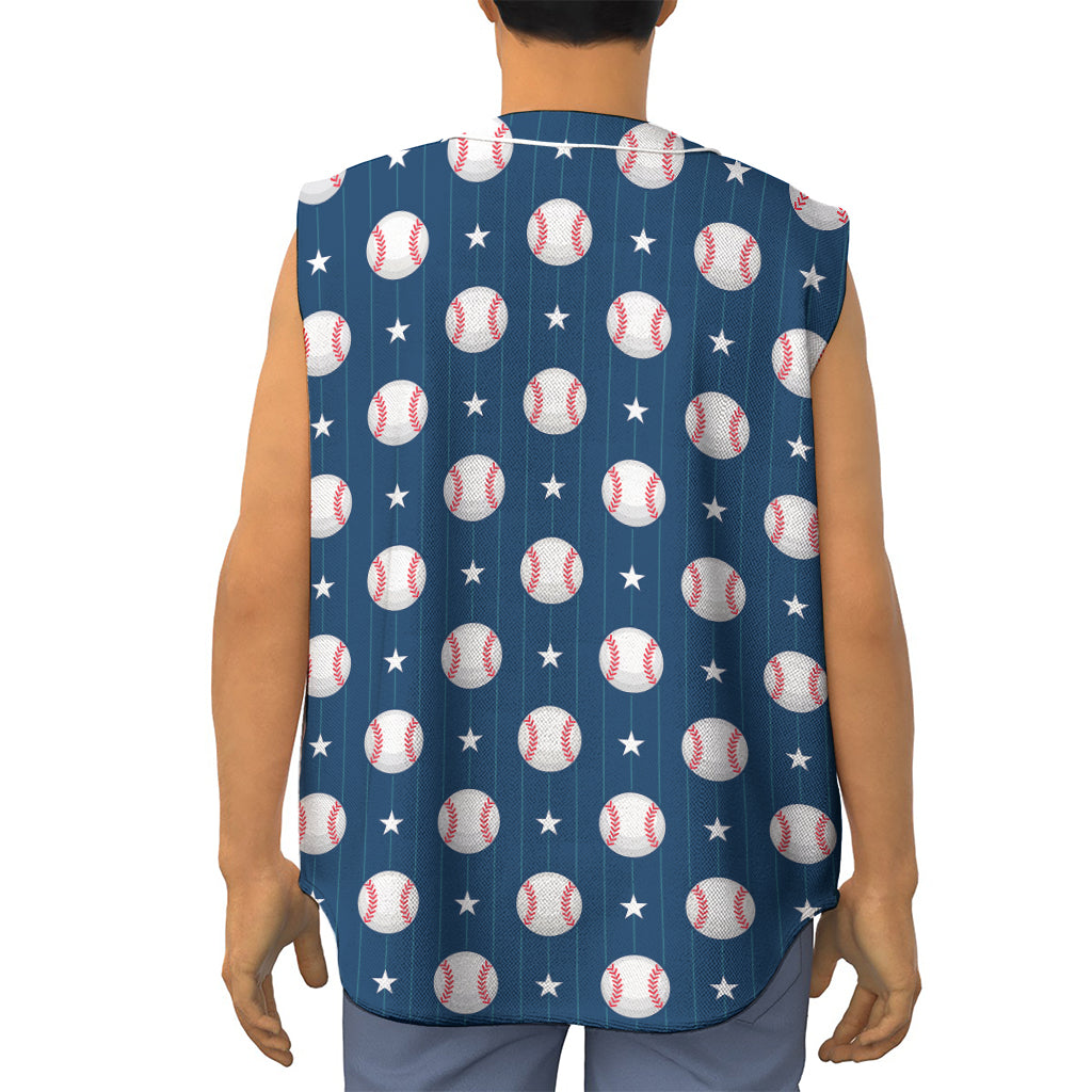 Baseballs Star Pattern Print Sleeveless Baseball Jersey