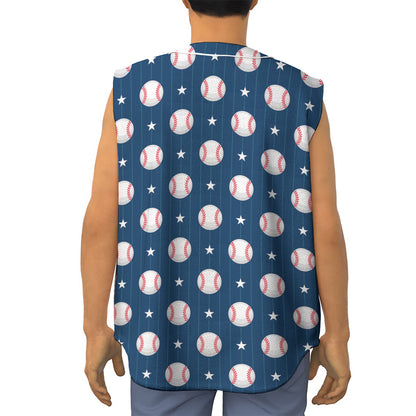 Baseballs Star Pattern Print Sleeveless Baseball Jersey