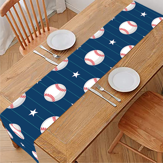 Baseballs Star Pattern Print Table Runner