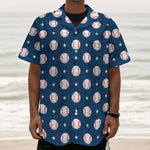 Baseballs Star Pattern Print Textured Short Sleeve Shirt