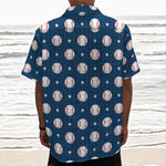 Baseballs Star Pattern Print Textured Short Sleeve Shirt