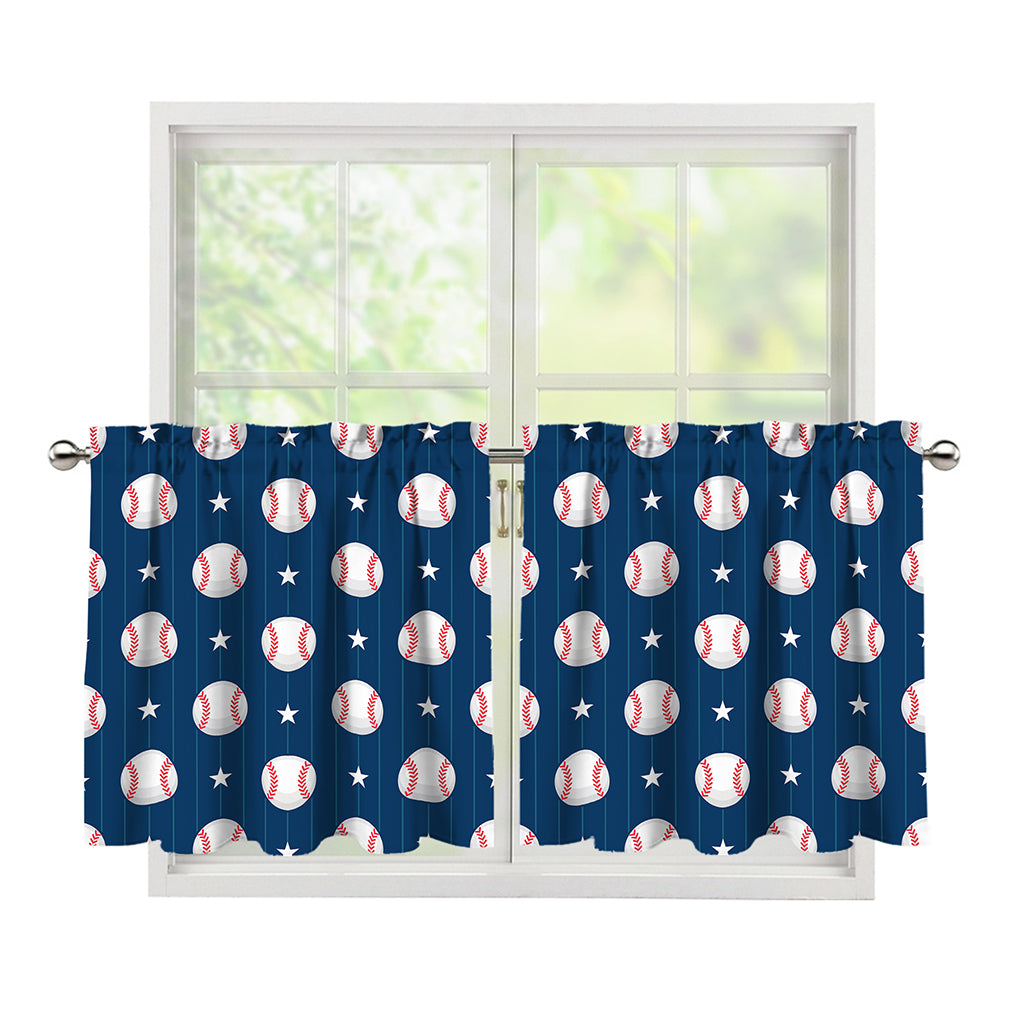 Baseballs Star Pattern Print Tier Curtains