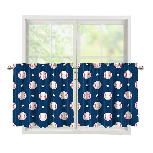 Baseballs Star Pattern Print Tier Curtains