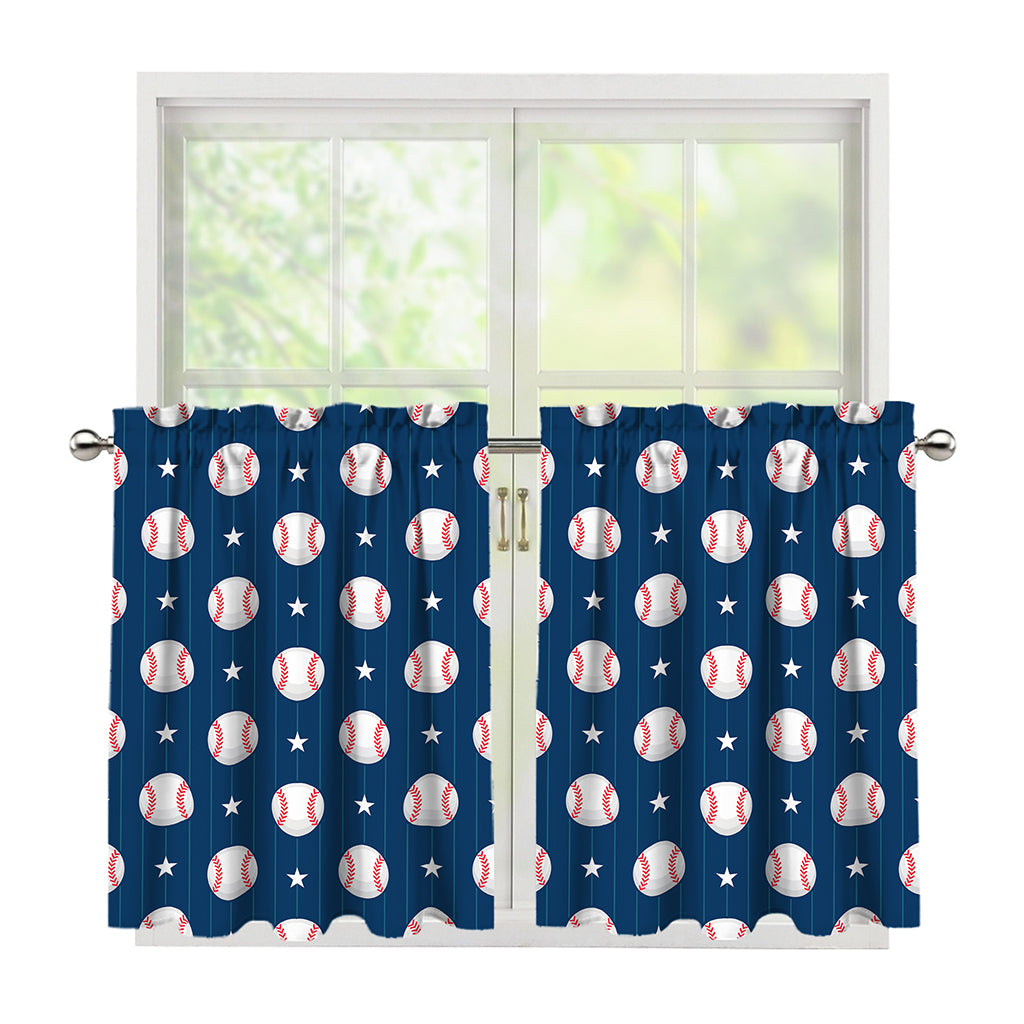 Baseballs Star Pattern Print Tier Curtains