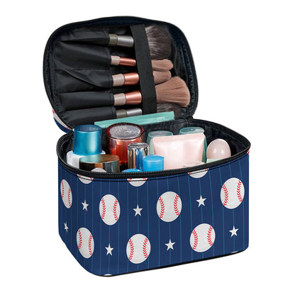Baseballs Star Pattern Print Travel Makeup Bag