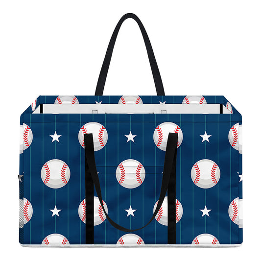 Baseballs Star Pattern Print Utility Tote Bag