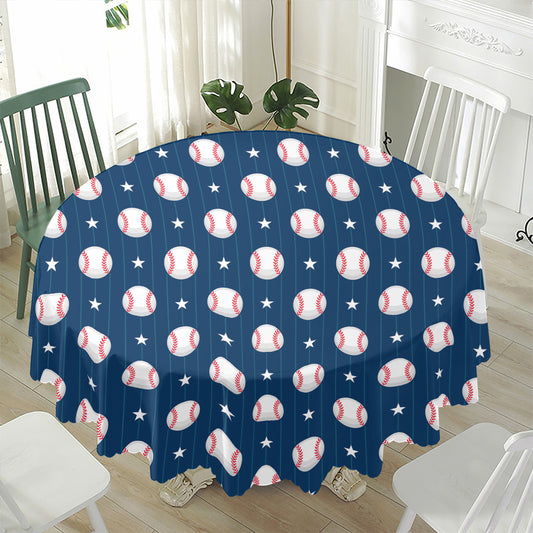 Baseballs Star Pattern Print Waterproof Round Tablecloth