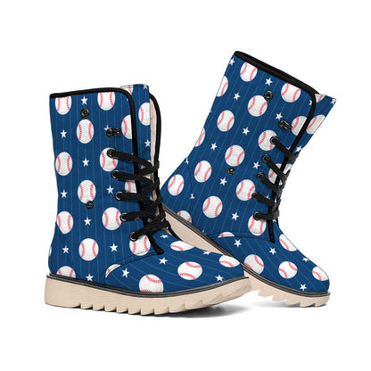Baseballs Star Pattern Print Winter Boots