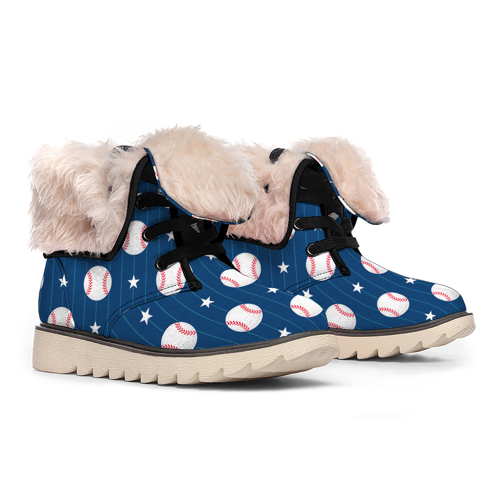 Baseballs Star Pattern Print Winter Boots