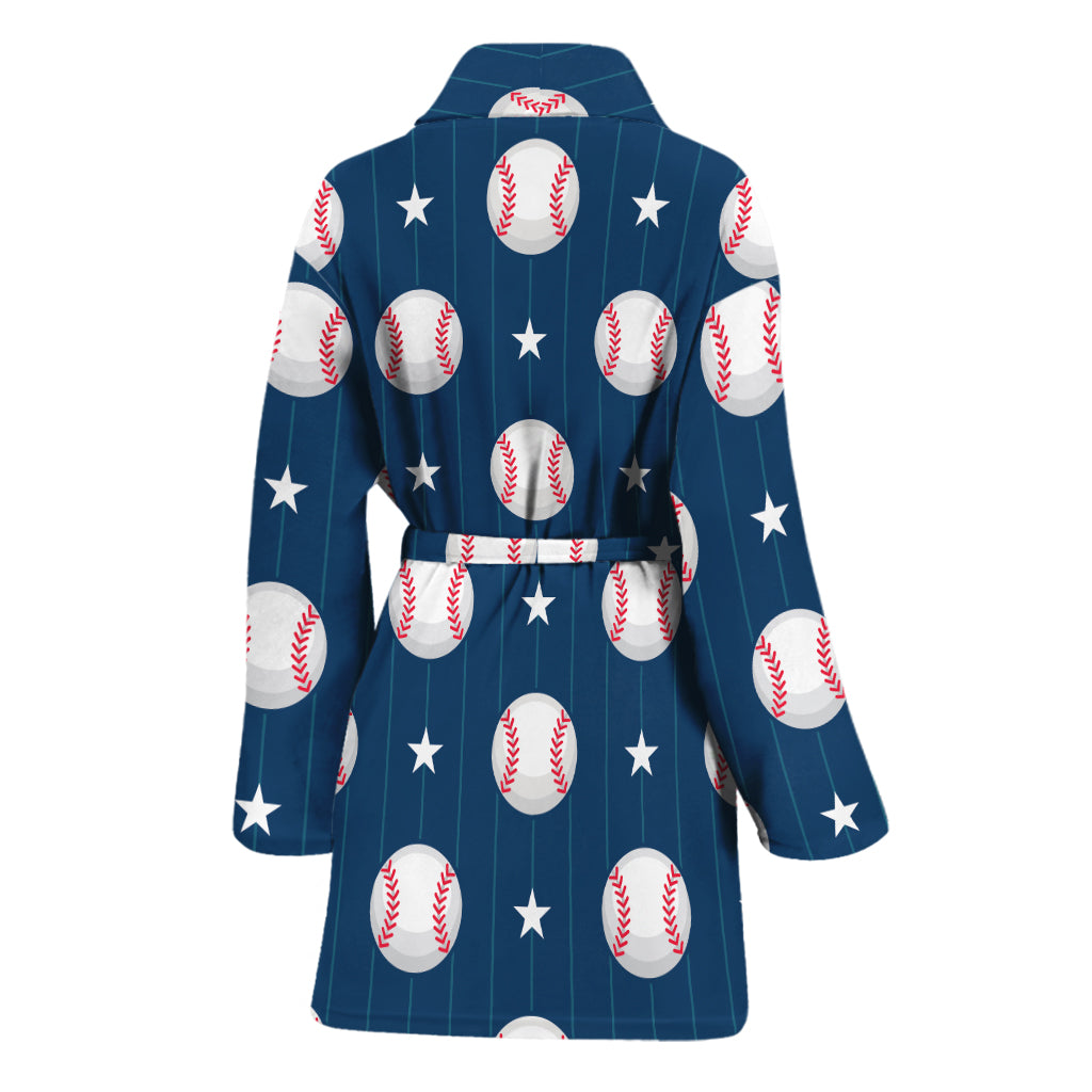 Baseballs Star Pattern Print Women's Bathrobe