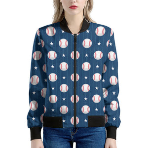 Baseballs Star Pattern Print Women's Bomber Jacket