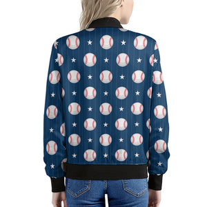 Baseballs Star Pattern Print Women's Bomber Jacket