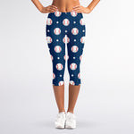 Baseballs Star Pattern Print Women's Capri Leggings