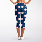 Baseballs Star Pattern Print Women's Capri Leggings
