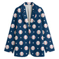 Baseballs Star Pattern Print Women's Cotton Blazer