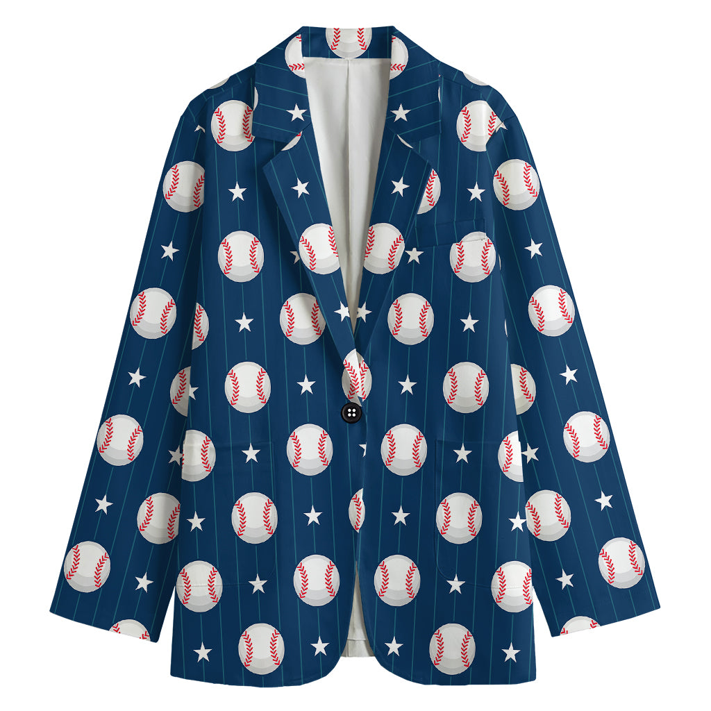 Baseballs Star Pattern Print Women's Cotton Blazer