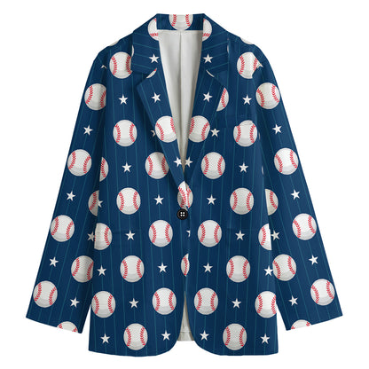 Baseballs Star Pattern Print Women's Cotton Blazer