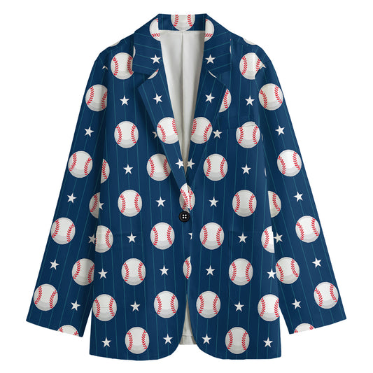 Baseballs Star Pattern Print Women's Cotton Blazer