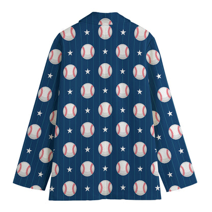 Baseballs Star Pattern Print Women's Cotton Blazer