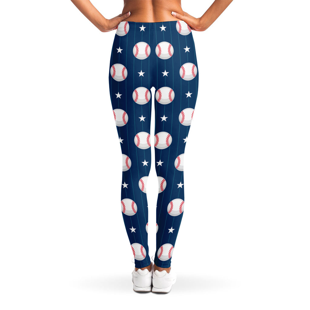 Baseballs Star Pattern Print Women's Leggings