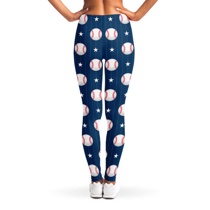 Baseballs Star Pattern Print Women's Leggings