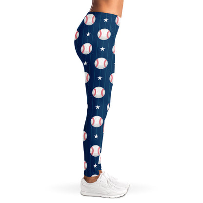 Baseballs Star Pattern Print Women's Leggings