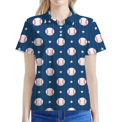 Baseballs Star Pattern Print Women's Polo Shirt