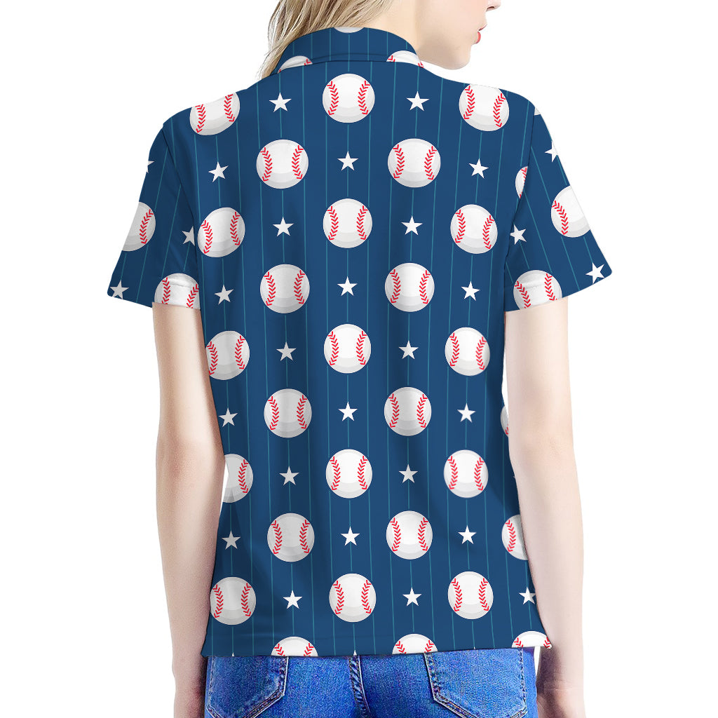 Baseballs Star Pattern Print Women's Polo Shirt