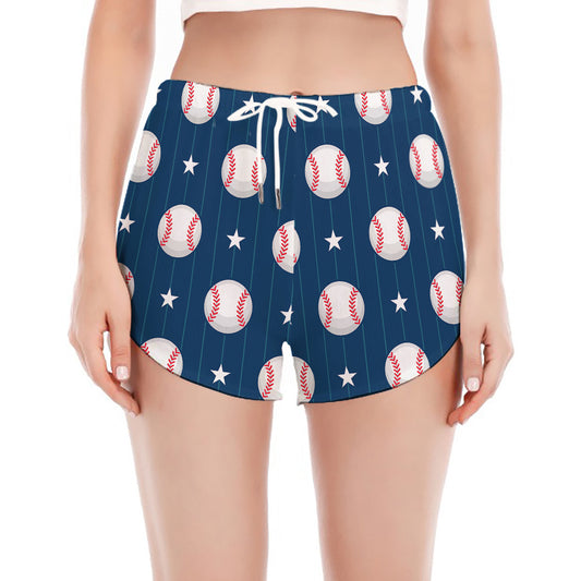 Baseballs Star Pattern Print Women's Split Running Shorts