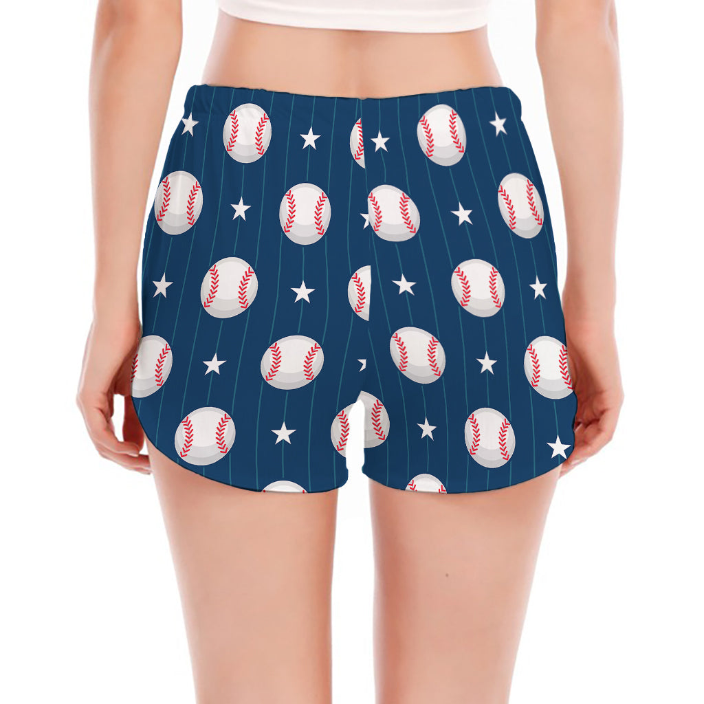 Baseballs Star Pattern Print Women's Split Running Shorts