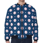 Baseballs Star Pattern Print Zip Sleeve Bomber Jacket