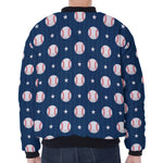 Baseballs Star Pattern Print Zip Sleeve Bomber Jacket
