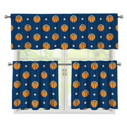 Basketball And Star Pattern Print 3 Piece Kitchen Curtains