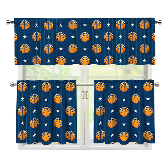 Basketball And Star Pattern Print 3 Piece Kitchen Curtains