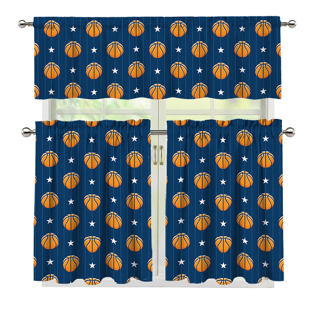 Basketball And Star Pattern Print 3 Piece Kitchen Curtains