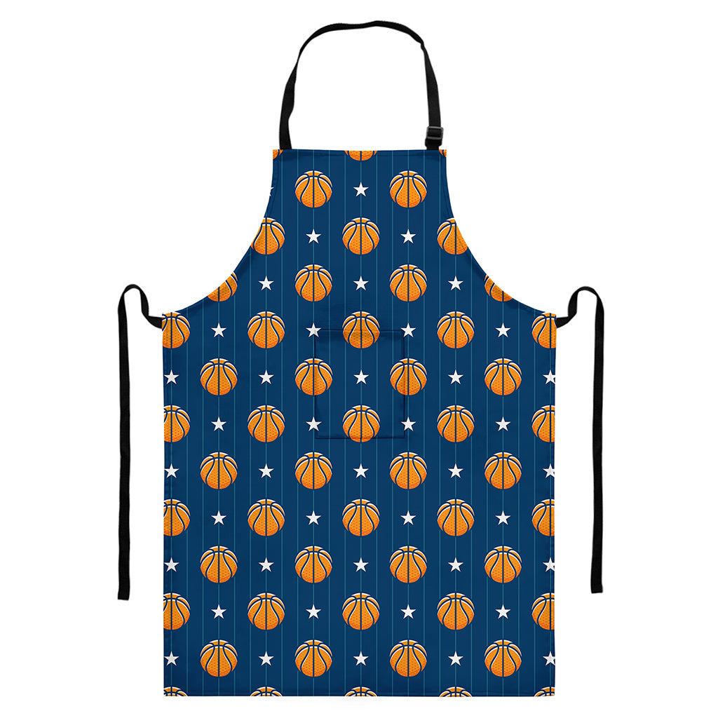 Basketball And Star Pattern Print Bib Apron With Pocket