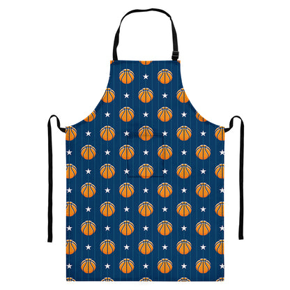 Basketball And Star Pattern Print Bib Apron With Pocket