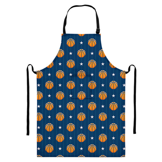 Basketball And Star Pattern Print Bib Apron With Pocket