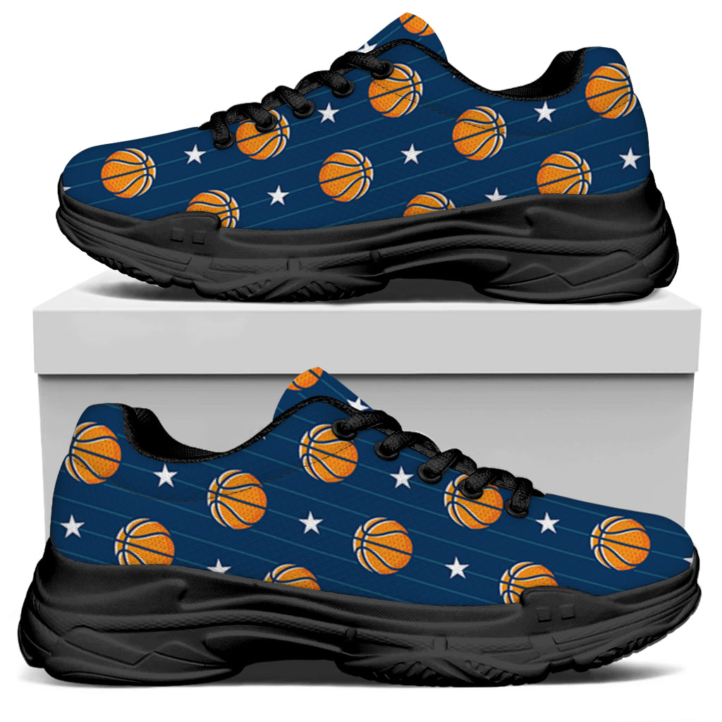 Basketball And Star Pattern Print Black Chunky Shoes