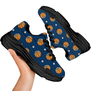 Basketball And Star Pattern Print Black Chunky Shoes