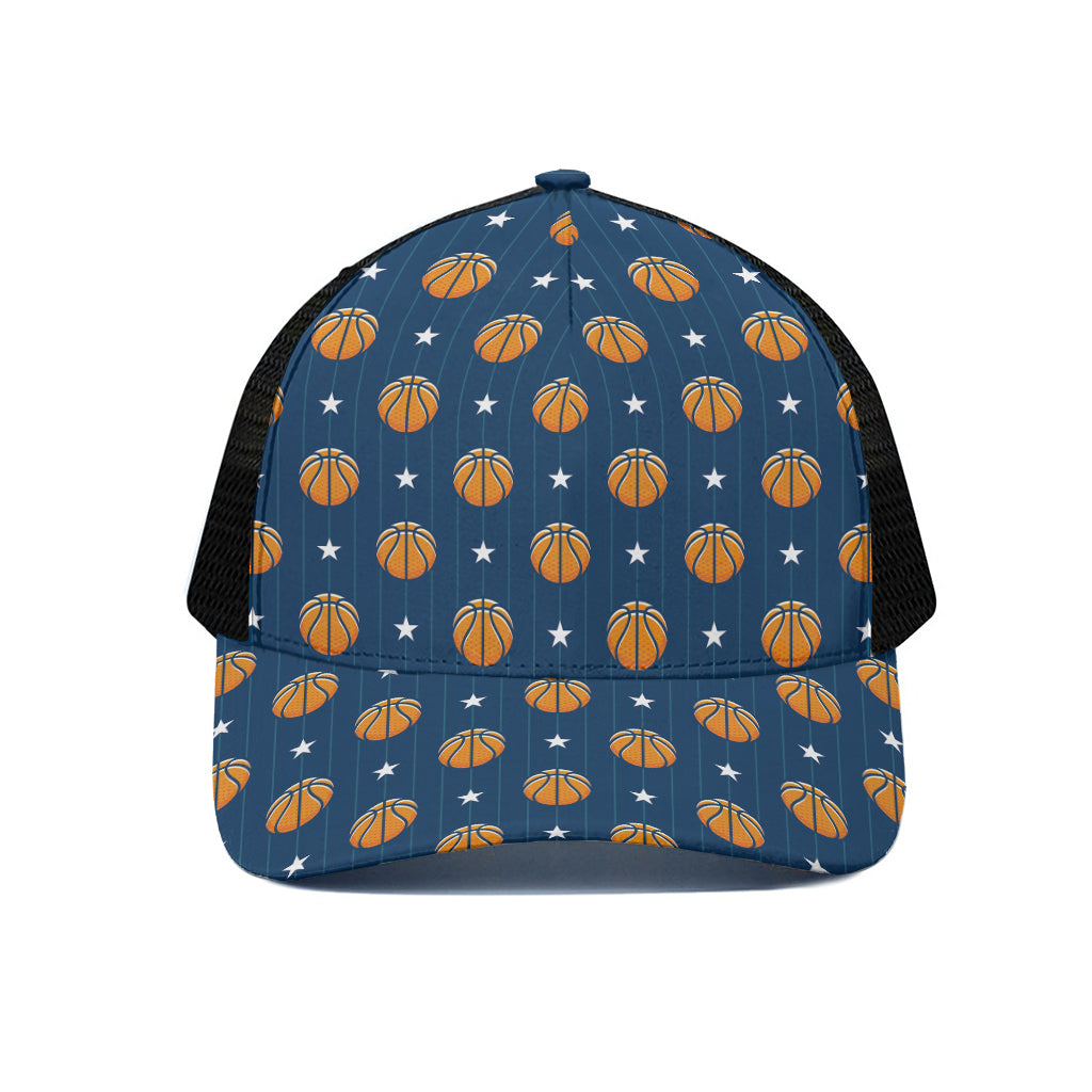 Basketball And Star Pattern Print Black Mesh Trucker Cap