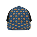 Basketball And Star Pattern Print Black Mesh Trucker Hat