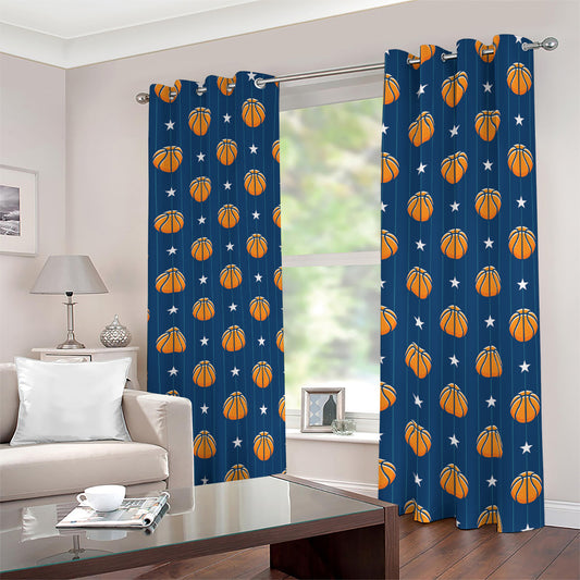 Basketball And Star Pattern Print Blackout Grommet Curtains