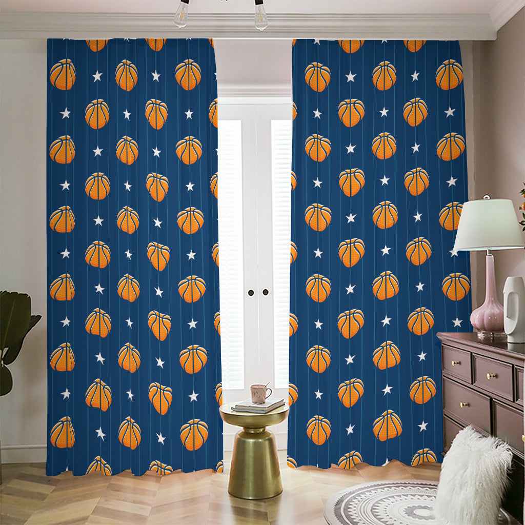 Basketball And Star Pattern Print Blackout Pencil Pleat Curtains