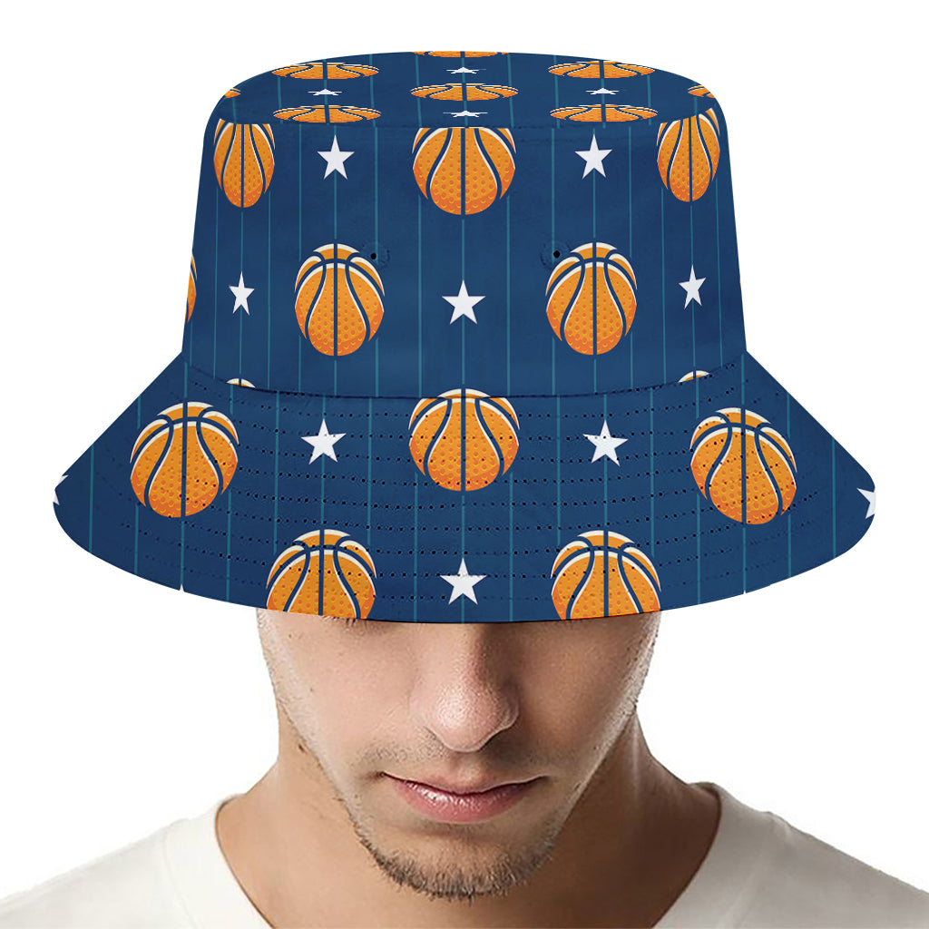 Basketball And Star Pattern Print Bucket Hat
