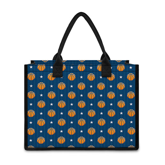 Basketball And Star Pattern Print Canvas Tote Bag