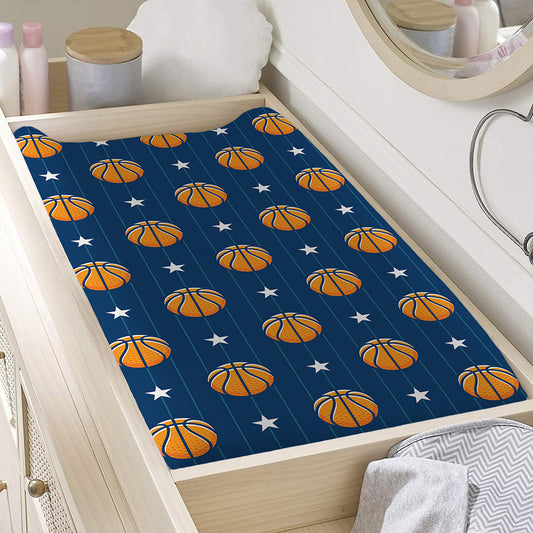 Basketball And Star Pattern Print Changing Pad Cover