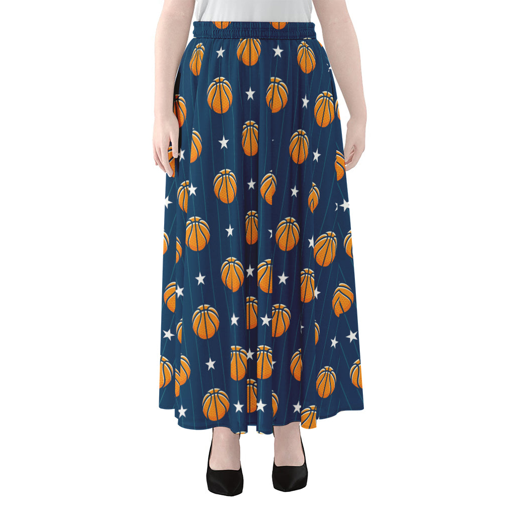 Basketball And Star Pattern Print Chiffon Maxi Skirt